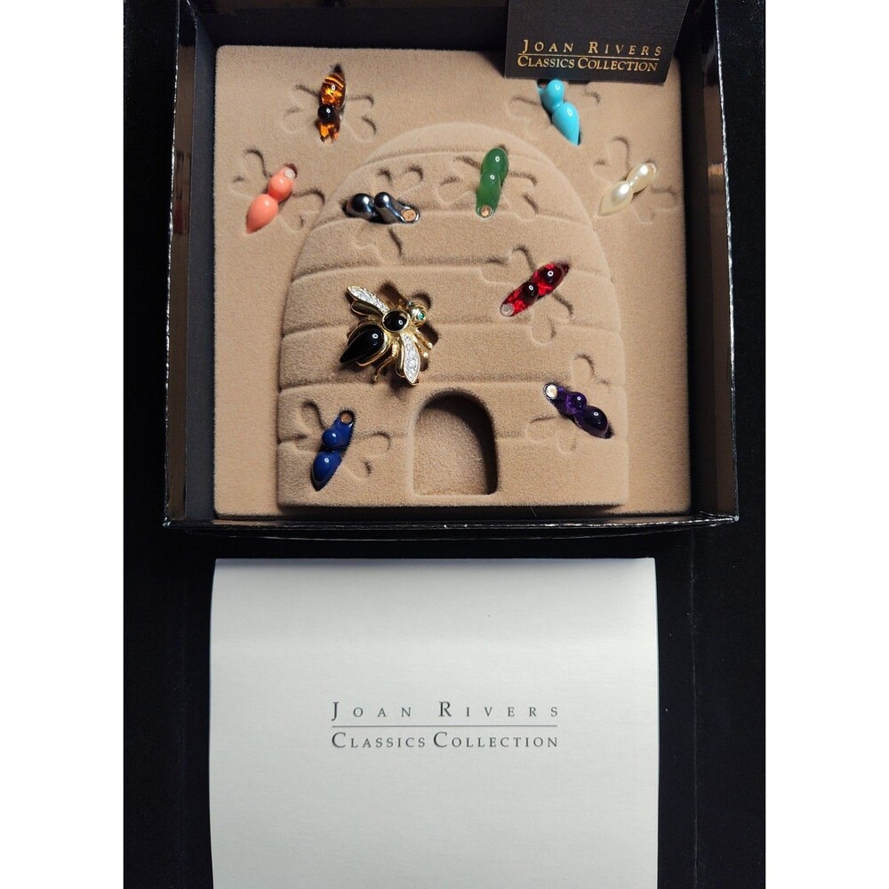 Joan Rivers Bumble Bee Pin brooch set 10 interchangeable colors Bee Hive in BOX